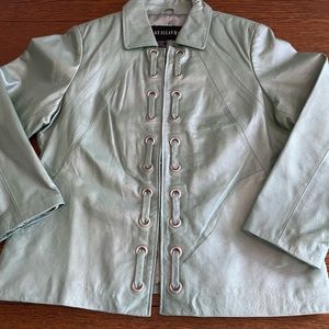 2 pc Mint Green Leather Suit by Guillaume SZ L